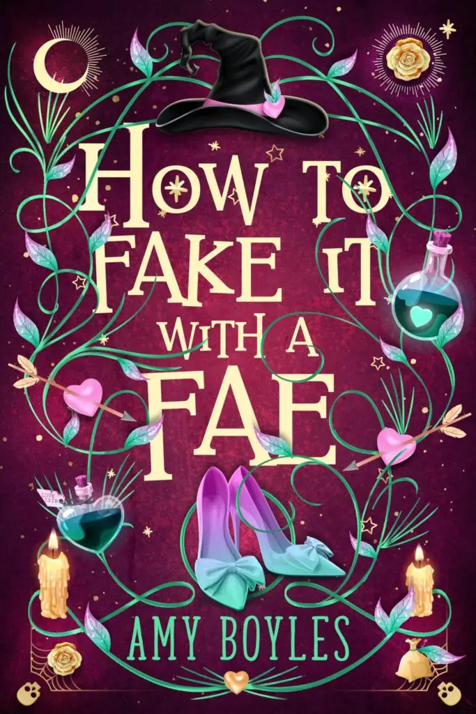 grumpy-sunshine romantic comedy that features a magical bookshop in How To Fake It With A Fae by Amy Boyles